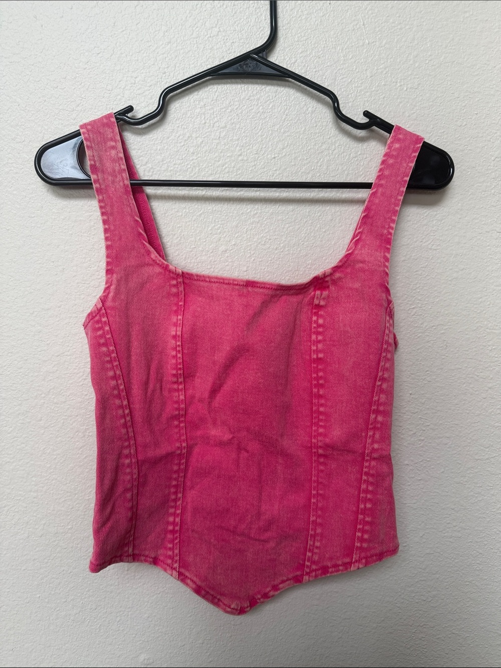 Pink Square-Neck Denim Tank Top